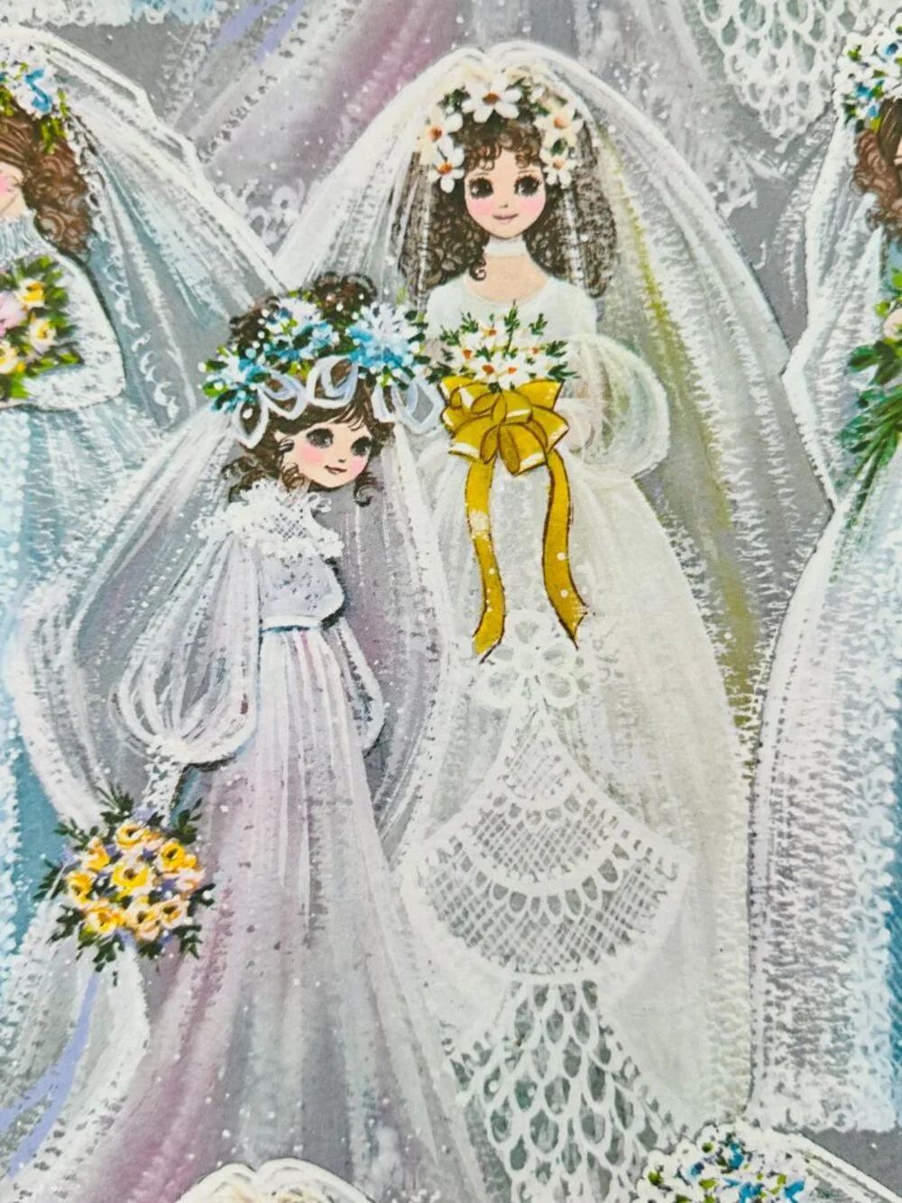 Vintage 1970s Bridal Wrapping Paper, Bridal Shower Decor,  Retro Bride Ephemera